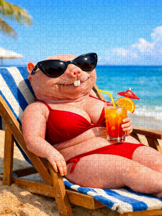 Nacktmull-Frau im Bikini am Strand - CALVENDO Foto-Puzzle'