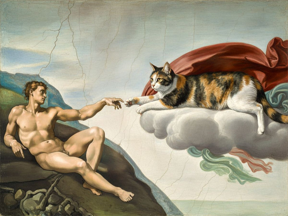 Erschaffung des Dosenöffners - Michelangelo - Gemälde mit Katze - CALVENDO Foto-Puzzle'