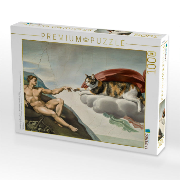 Erschaffung des Dosenöffners - Michelangelo - Gemälde mit Katze - CALVENDO Foto-Puzzle'