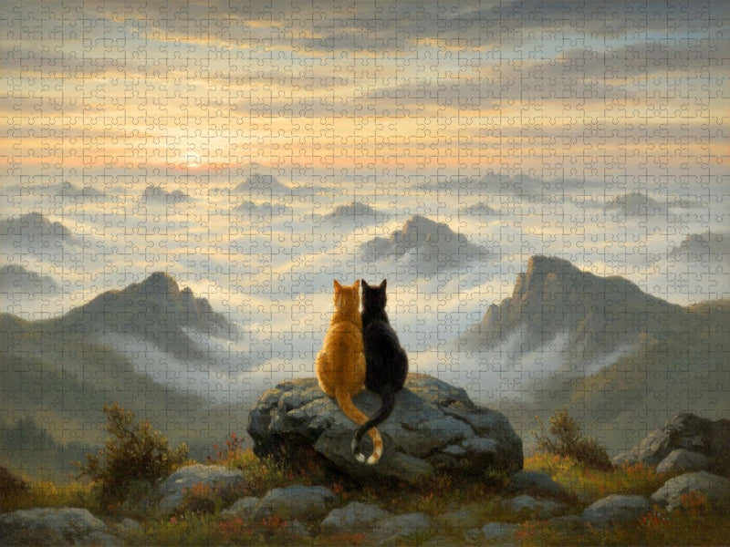 Katzen über dem Nebelmeer - Caspar David Friedrich Gemälde - CALVENDO Foto-Puzzle'