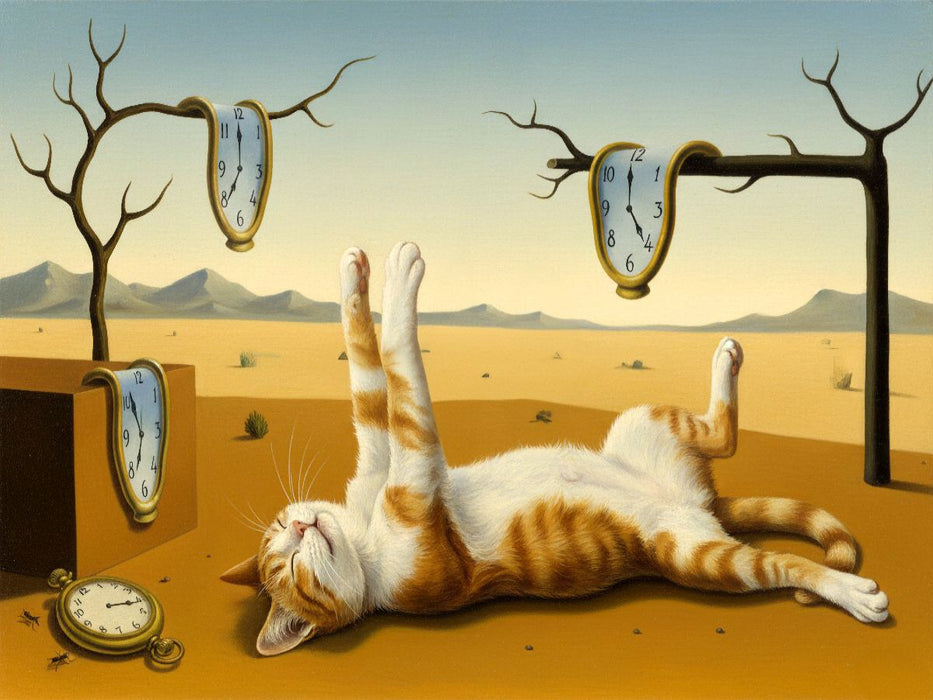 Die Beständigkeit der Faulheit - Salvador Dali - Gemälde mit Katze - CALVENDO Foto-Puzzle'