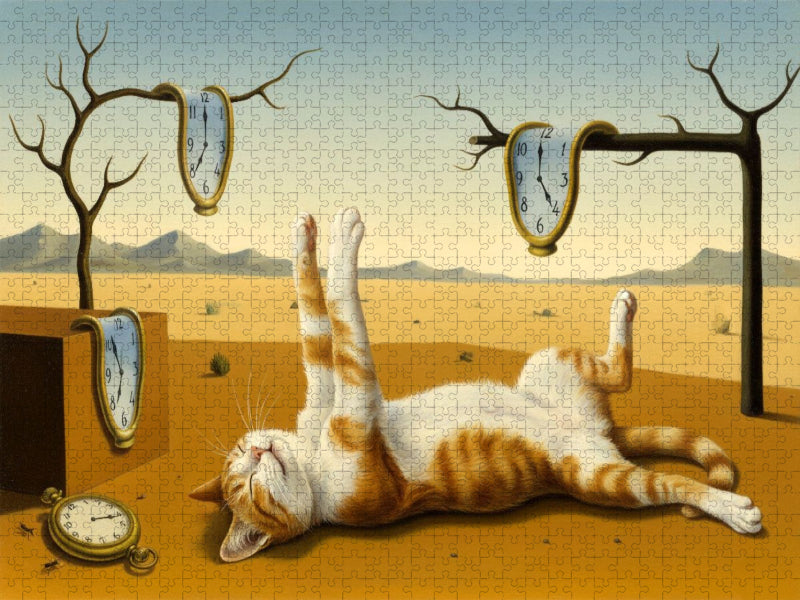 Die Beständigkeit der Faulheit - Salvador Dali - Gemälde mit Katze - CALVENDO Foto-Puzzle'