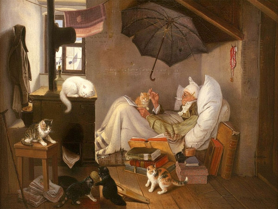 Der reiche arme Poet - Carl Spitzweg - Gemälde mit Katzen - CALVENDO Foto-Puzzle'