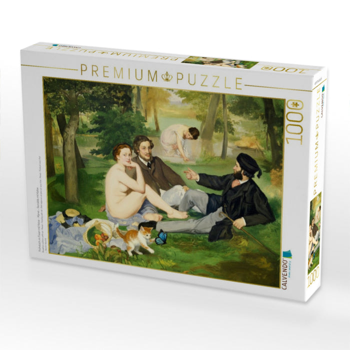 Frühstück im Freien mit Katze - Manet - Gemälde mit Katze - CALVENDO Foto-Puzzle'