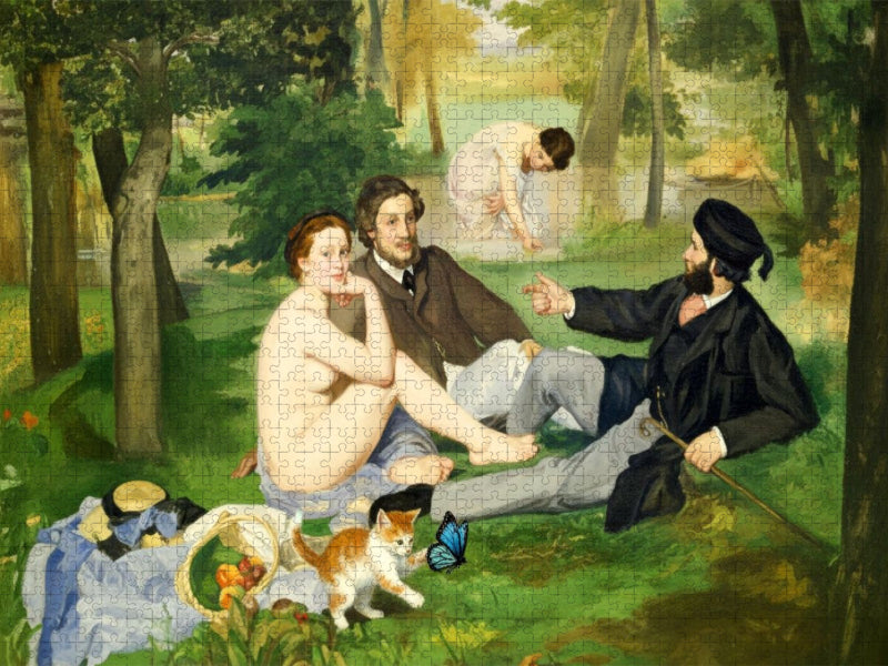 Frühstück im Freien mit Katze - Manet - Gemälde mit Katze - CALVENDO Foto-Puzzle'