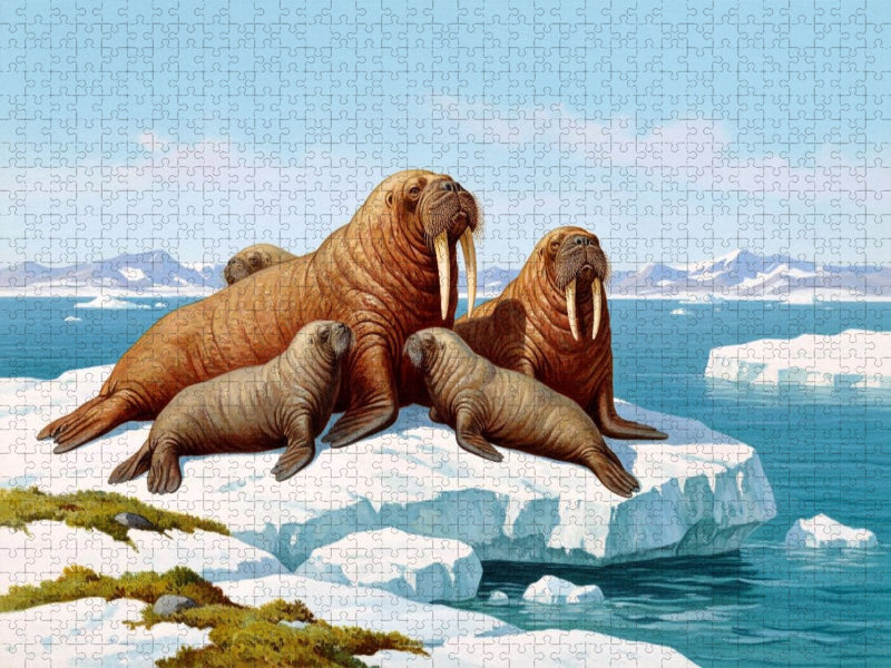 Walross mit Jungtieren auf der Eisscholle - CALVENDO Foto-Puzzle'