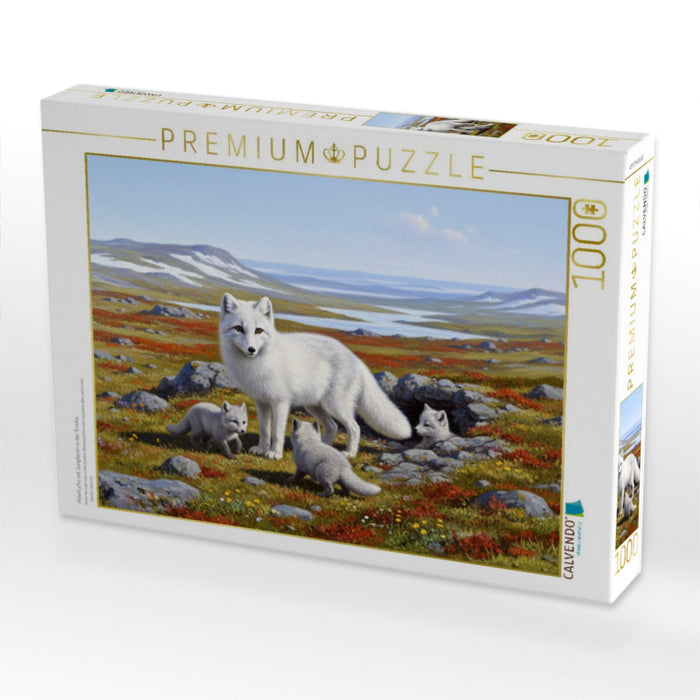 Polarfuchs mit Jungtieren in der Tundra - CALVENDO Foto-Puzzle'
