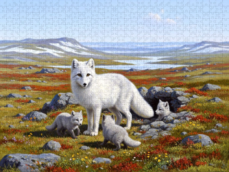 Polarfuchs mit Jungtieren in der Tundra - CALVENDO Foto-Puzzle'