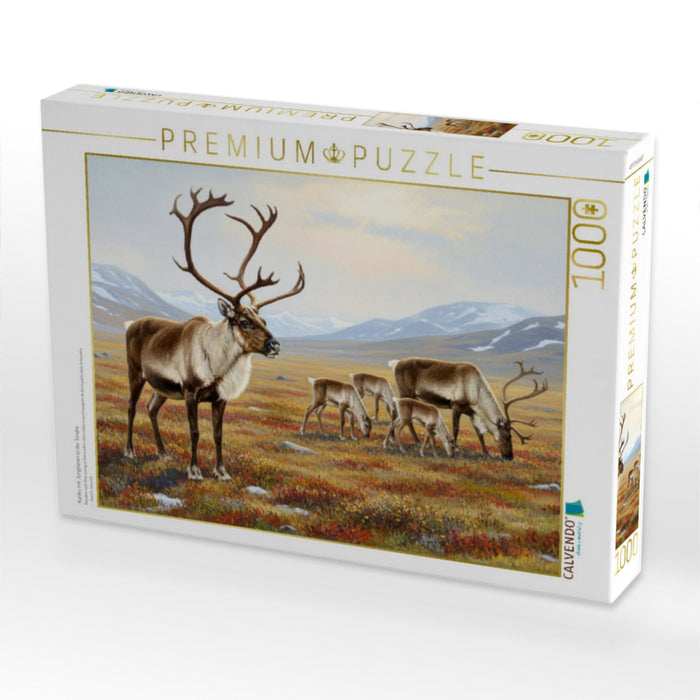 Karibu mit Jungtieren in der Tundra - CALVENDO Foto-Puzzle'