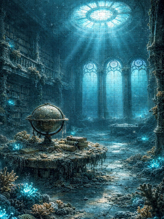 Die versunkene Bibliothek – Steampunk Ruinen unter dem Meer - CALVENDO Foto-Puzzle'