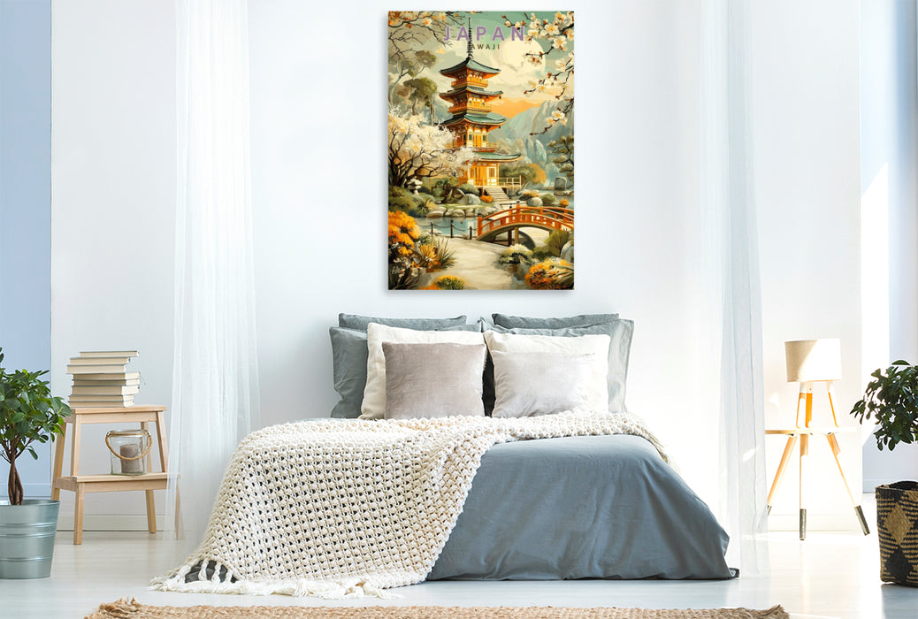 Premium Textil-Leinwand Blühende Sakura auf Awaji