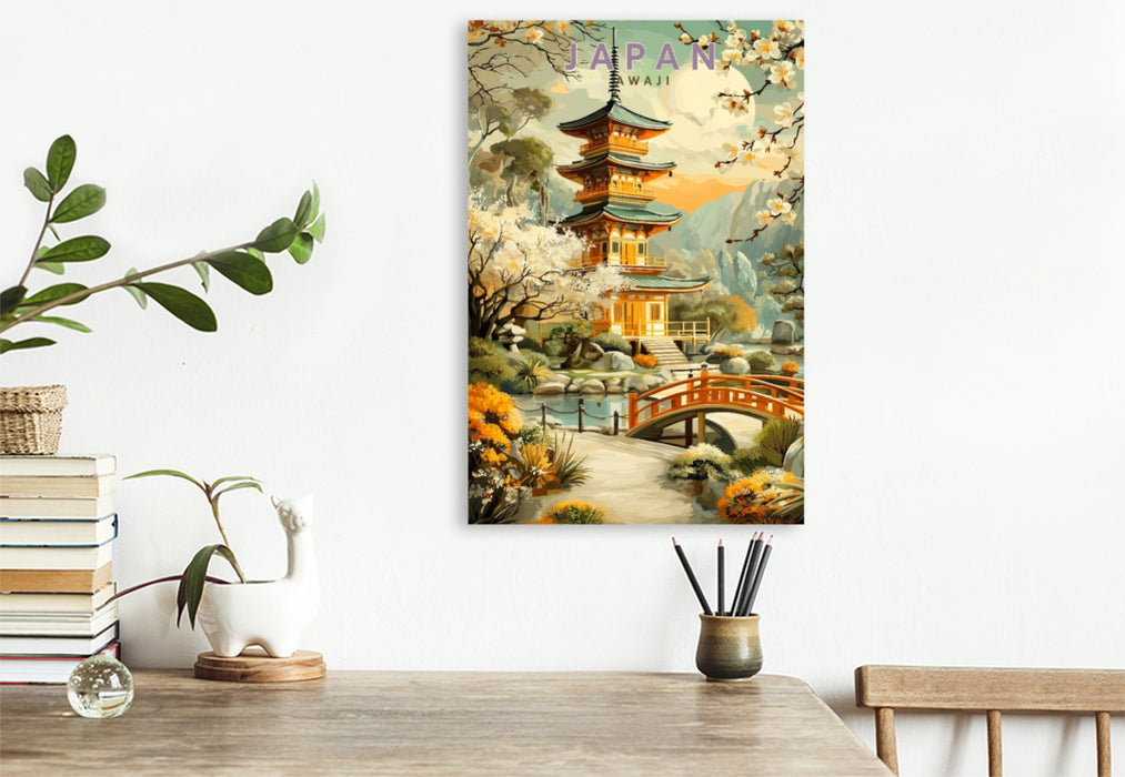 Premium Textil-Leinwand Blühende Sakura auf Awaji