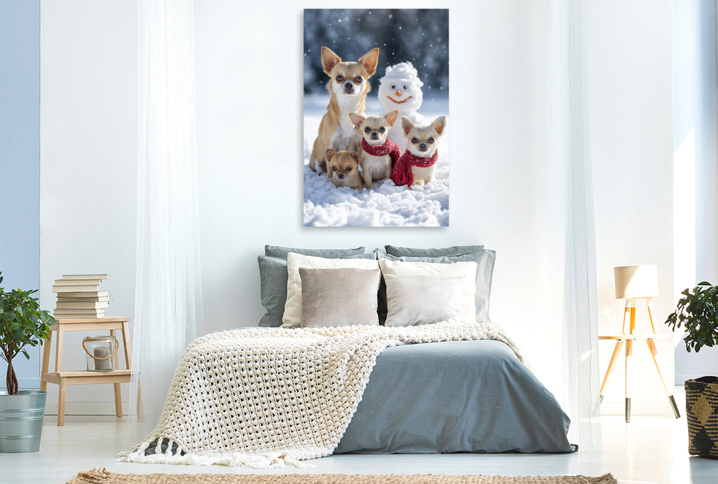 Premium Textil-Leinwand Wenn Glück durch den Schnee flitzt