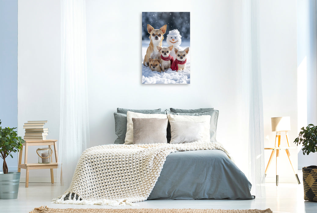Premium Textil-Leinwand Wenn Glück durch den Schnee flitzt