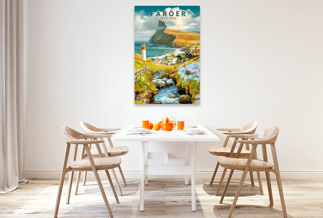 Premium Textil-Leinwand Leuchtturm von Mykines