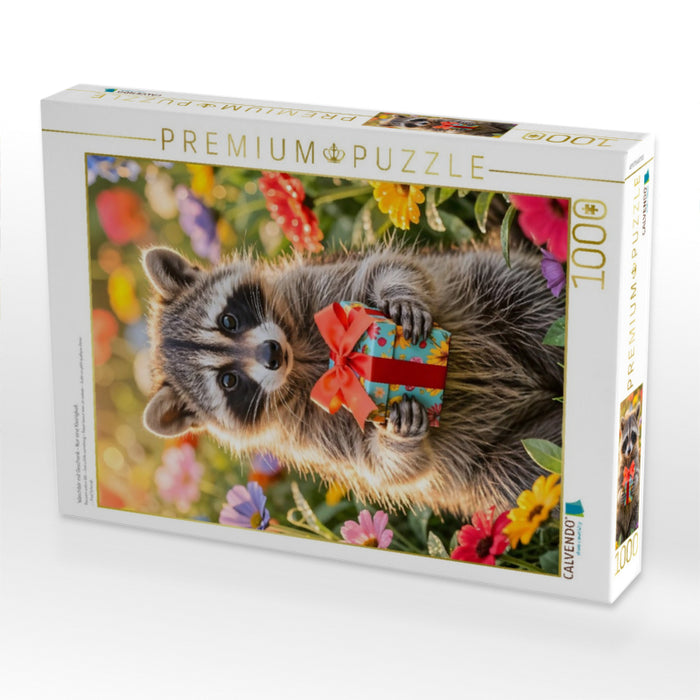 Waschbär mit Geschenk - Nur eine Kleinigkeit. - CALVENDO Foto-Puzzle'