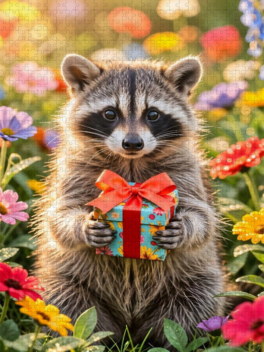 Waschbär mit Geschenk - Nur eine Kleinigkeit. - CALVENDO Foto-Puzzle'