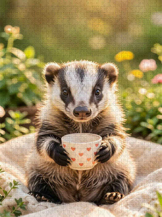 Dachs mit Herz-Tasse - Für dich. - CALVENDO Foto-Puzzle'