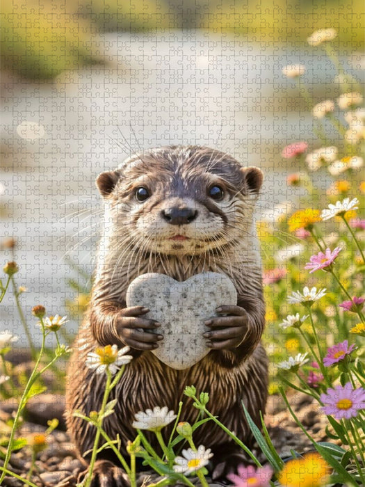 Otter mit Herzstein - Ich bin da. - CALVENDO Foto-Puzzle'