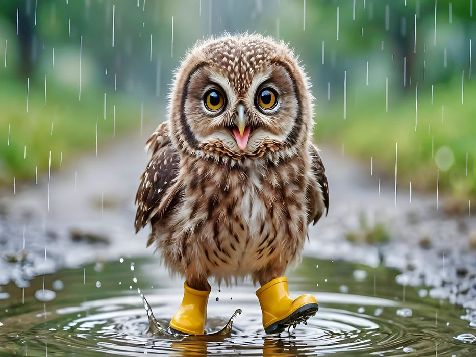 Eule mit Gummistiefeln - Kleine Eule im Pfützenglück - CALVENDO Foto-Puzzle'