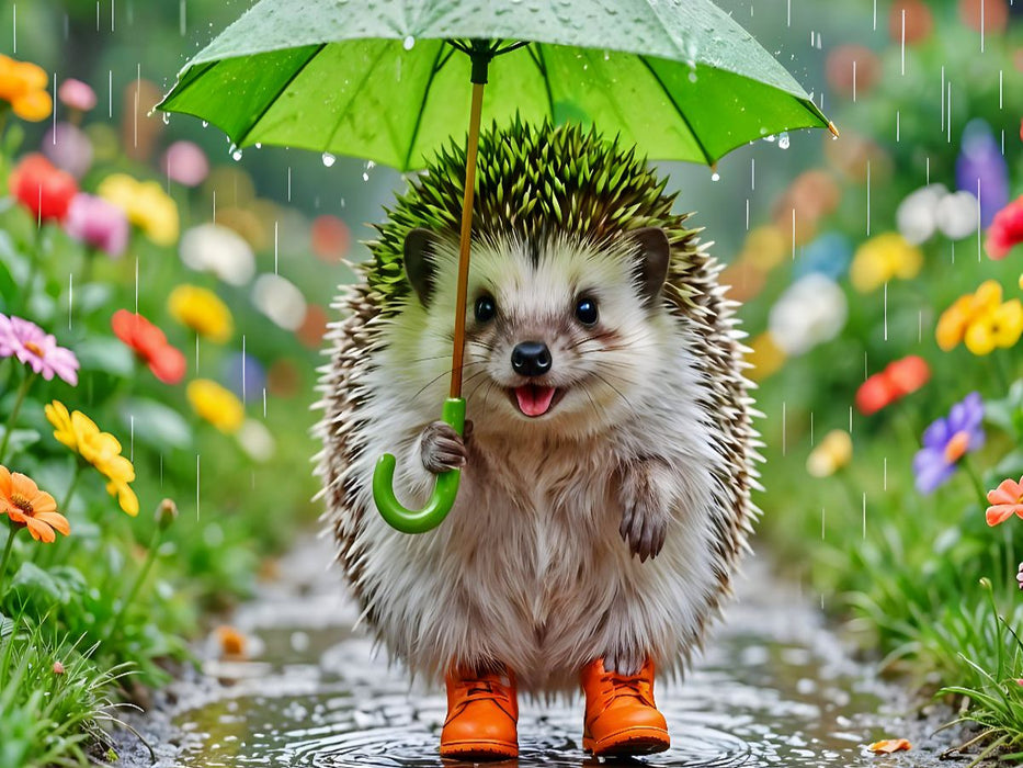 Igel mit Regenschirm - Gemütlich durch den Regen spaziert - CALVENDO Foto-Puzzle'