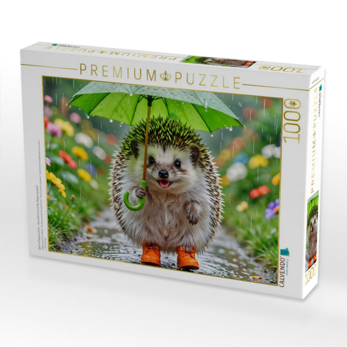 Igel mit Regenschirm - Gemütlich durch den Regen spaziert - CALVENDO Foto-Puzzle'