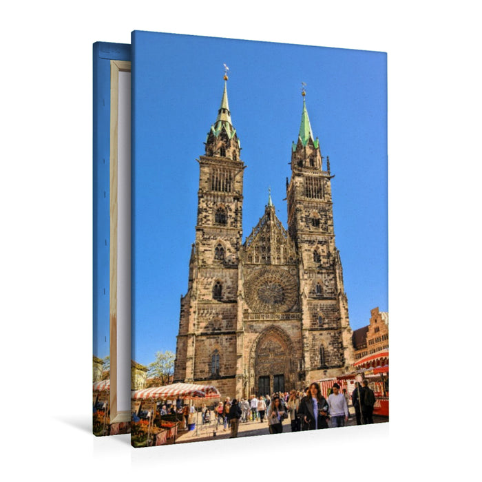 Premium Textil-Leinwand Westfassade der Lorenzkirche (St. Lorenz) mit der steinernen Rosette, Nürnberg, Bayern