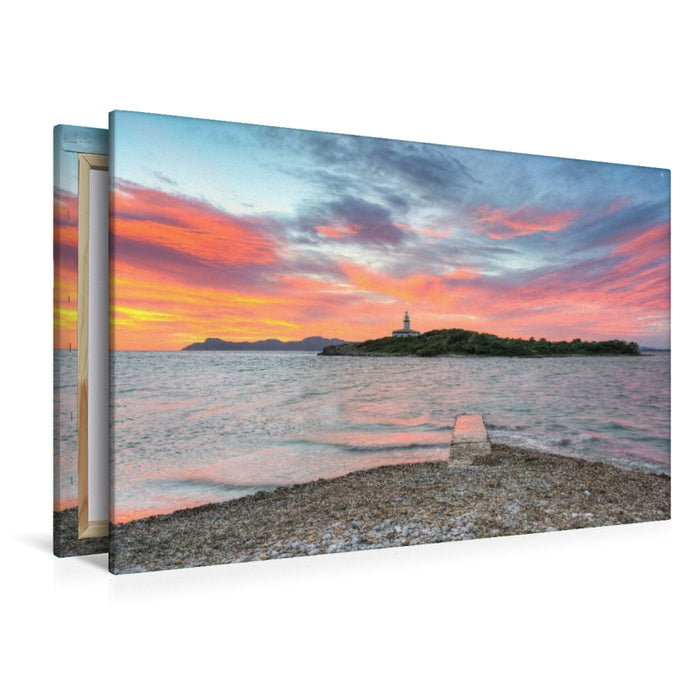 Premium Textil-Leinwand Blick zum Leuchtturm von Alcanada auf Mallorca
