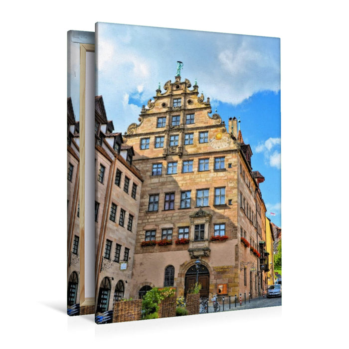 Premium Textil-Leinwand Das Fembo-Haus, im Stil der Spätrenaissance errichtete Kaufmannshaus, beherbergt das Stadtmuseum in Nürnberg, Bayern