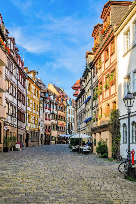 Premium Textil-Leinwand Mittelalterliche Fachwerkhäuser in der Weißgerbergasse