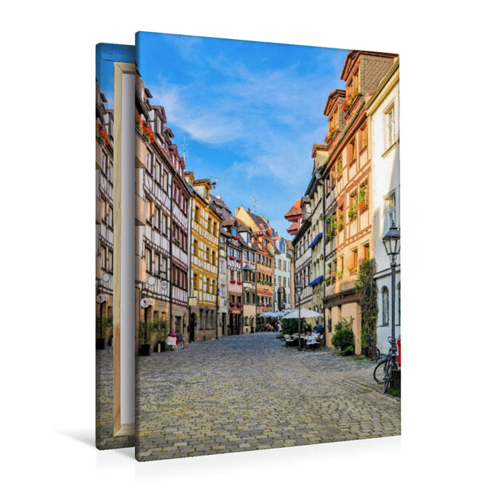 Premium Textil-Leinwand Mittelalterliche Fachwerkhäuser in der Weißgerbergasse