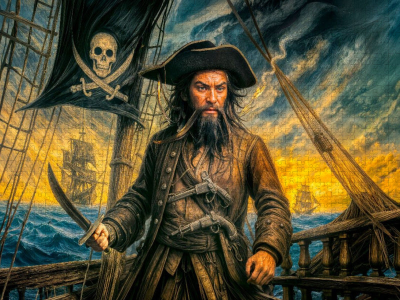 Blackbeard auf seinem Piratenschiff – Legendärer Piratenkapitän als Puzzle - CALVENDO Foto-Puzzle'