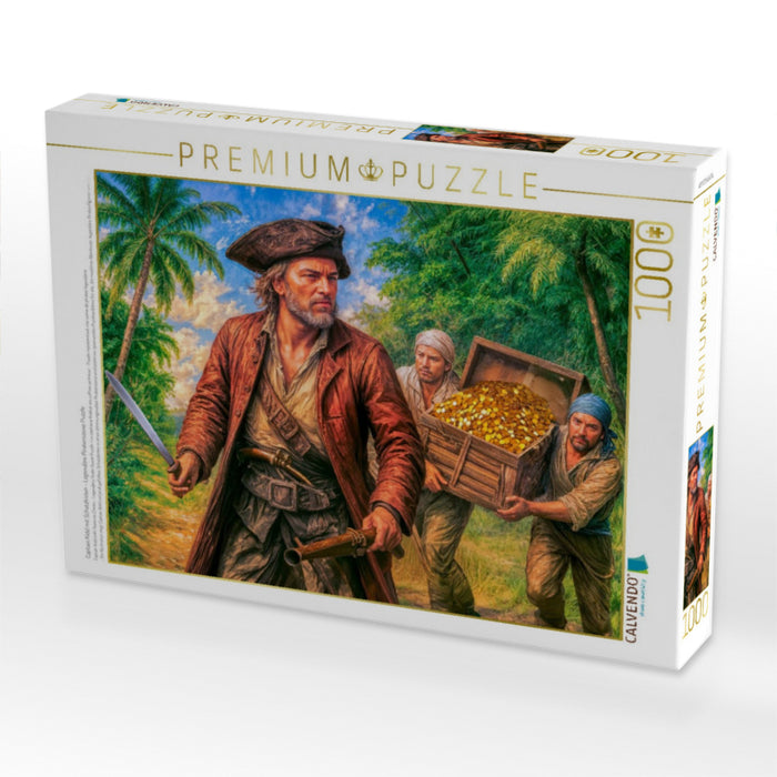 Captain Kidd mit Schatzkisten - Legendäre Piratenszene Puzzle - CALVENDO Foto-Puzzle'