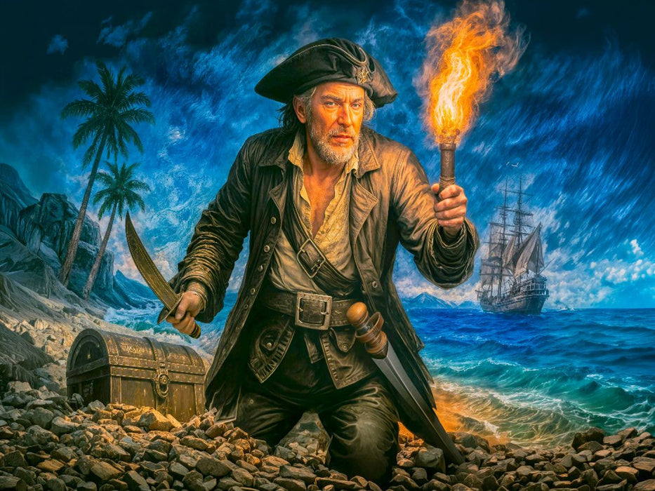 Captain Kidd bei Nacht - Versteckte Schatztruhe Puzzle - CALVENDO Foto-Puzzle'