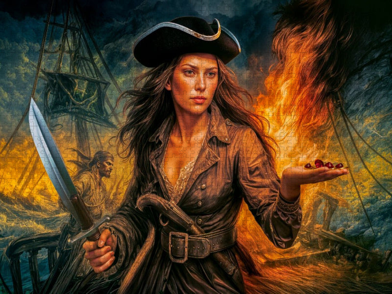Anne Bonny - Legendäre Piratin in dramatischer Szene Puzzle - CALVENDO Foto-Puzzle'