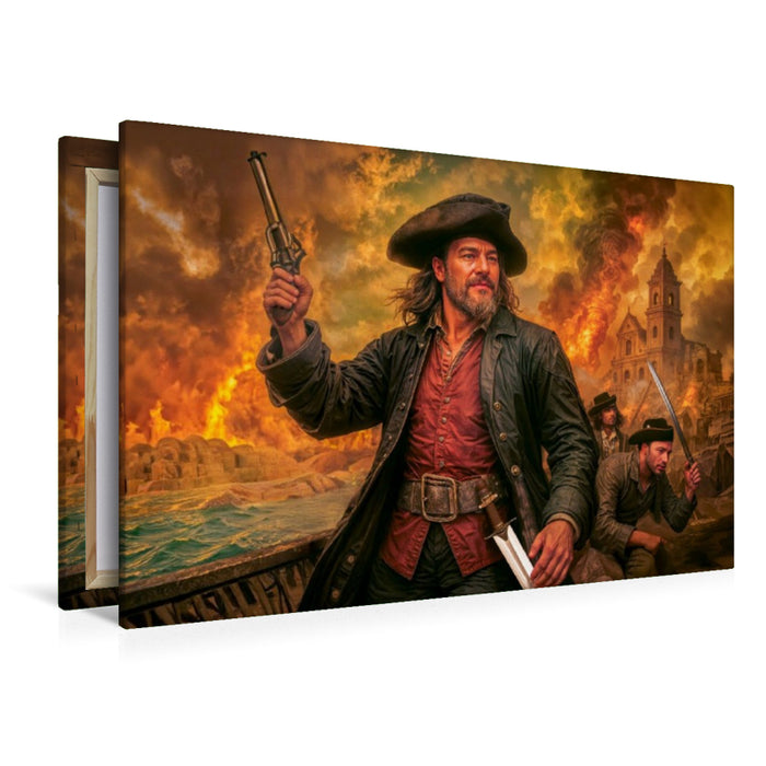 Premium Textil-Leinwand Henry Morgan – Sturm auf Panama in dramatischer Szene