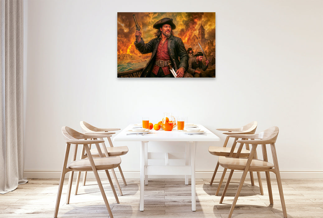 Premium Textil-Leinwand Henry Morgan – Sturm auf Panama in dramatischer Szene