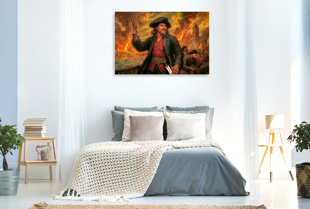 Premium Textil-Leinwand Henry Morgan – Sturm auf Panama in dramatischer Szene