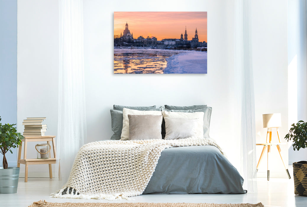 Premium Textil-Leinwand Eisiges Dresden