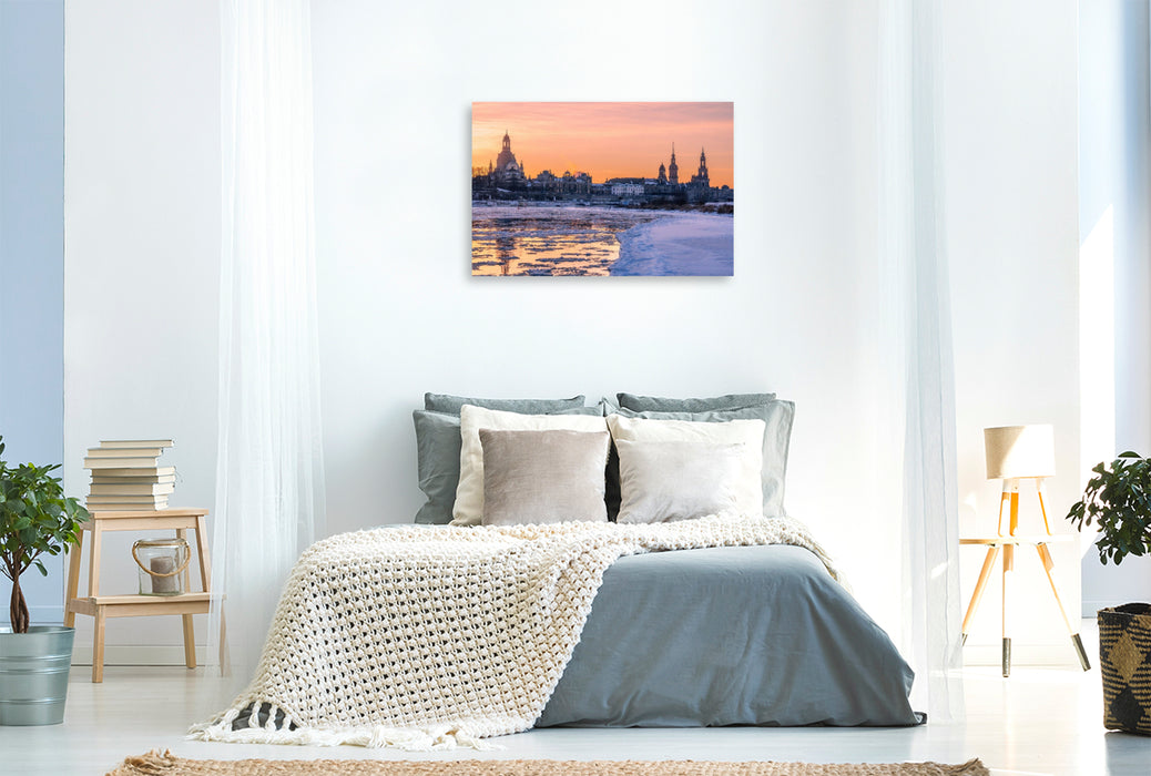 Premium Textil-Leinwand Eisiges Dresden