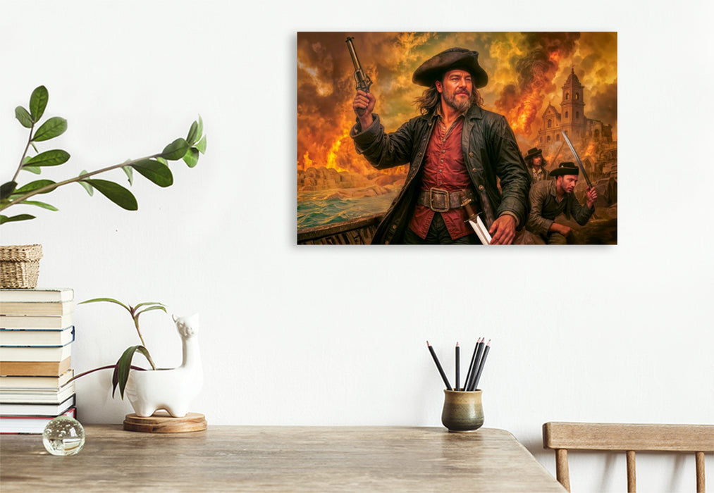 Premium Textil-Leinwand Henry Morgan – Sturm auf Panama in dramatischer Szene