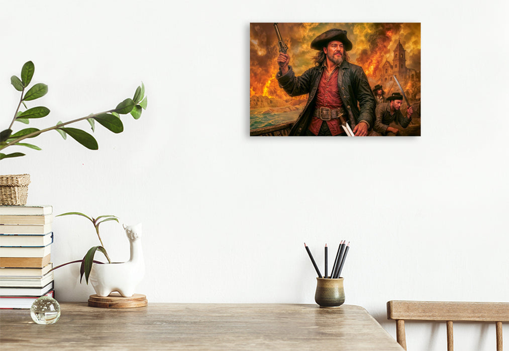 Premium Textil-Leinwand Henry Morgan – Sturm auf Panama in dramatischer Szene