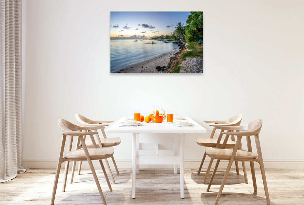 Premium Textil-Leinwand Mauritius: Palmar Beach beim Sonnenuntergang