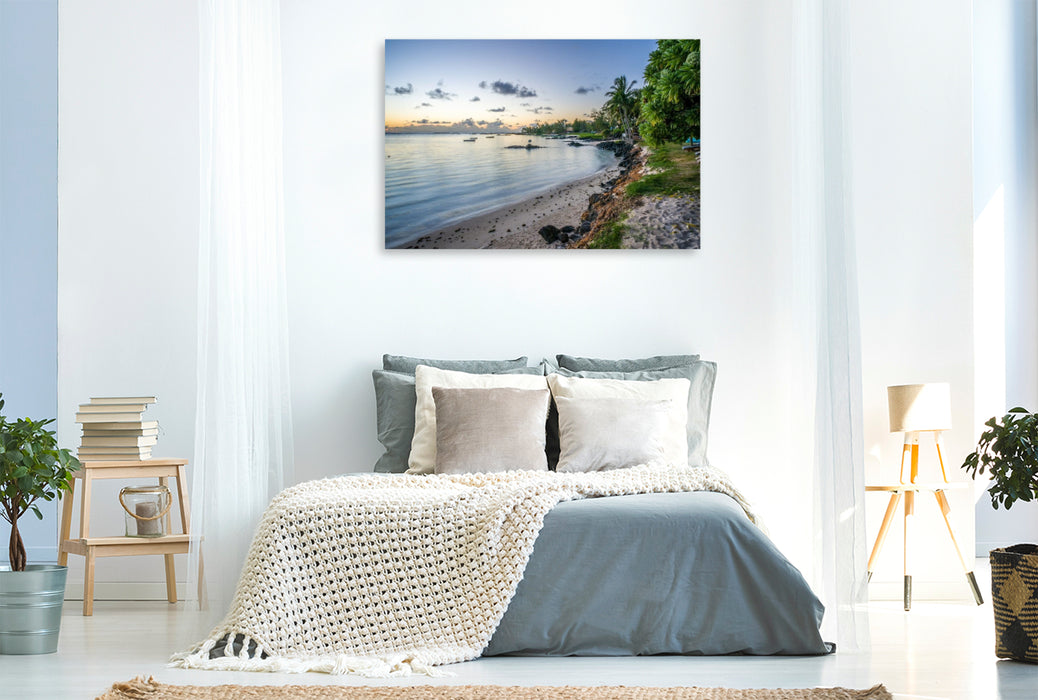 Premium Textil-Leinwand Mauritius: Palmar Beach beim Sonnenuntergang