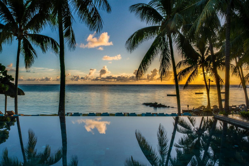Premium Textil-Leinwand Sonnenuntergang vor Mauritius