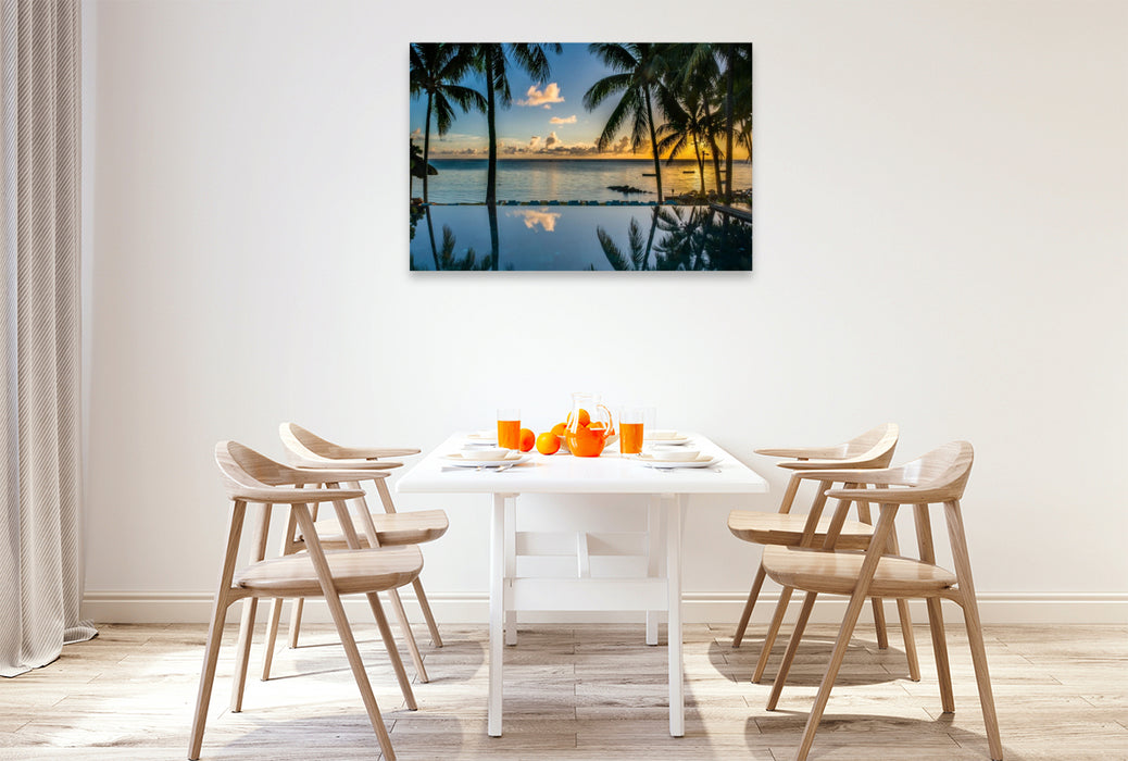 Premium Textil-Leinwand Sonnenuntergang vor Mauritius