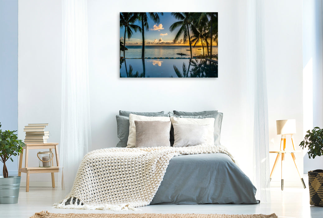 Premium Textil-Leinwand Sonnenuntergang vor Mauritius