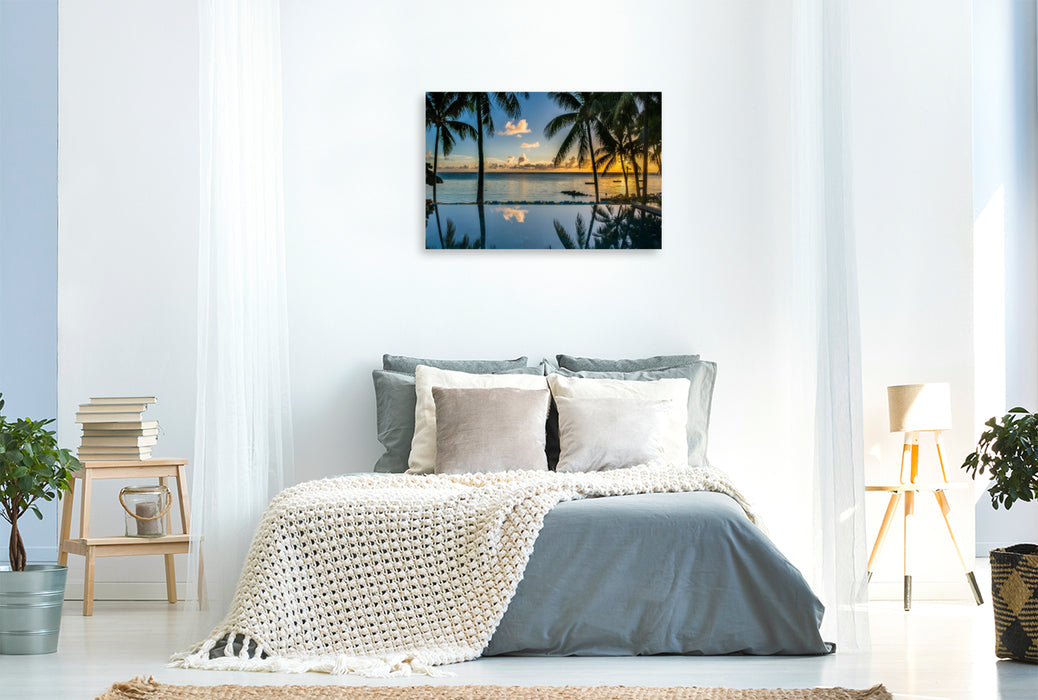 Premium Textil-Leinwand Sonnenuntergang vor Mauritius