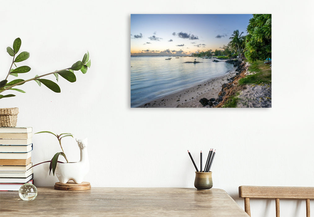 Premium Textil-Leinwand Mauritius: Palmar Beach beim Sonnenuntergang