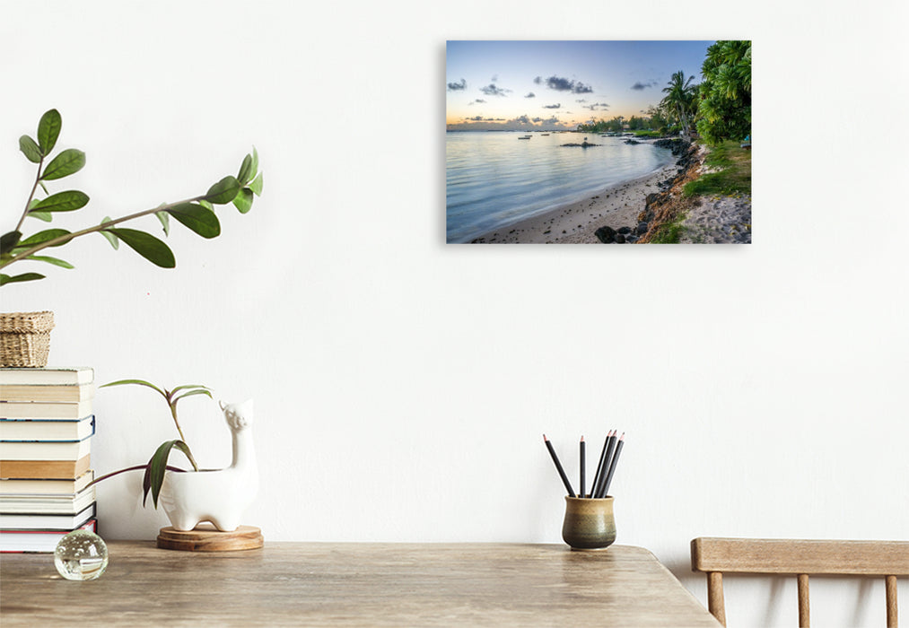 Premium Textil-Leinwand Mauritius: Palmar Beach beim Sonnenuntergang